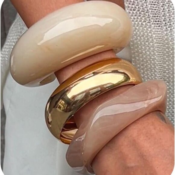 Irregular Square Acrylic Chunky Bangle Bracelets for Women Punk Resin Cuff Bangl - Picture 1 of 7